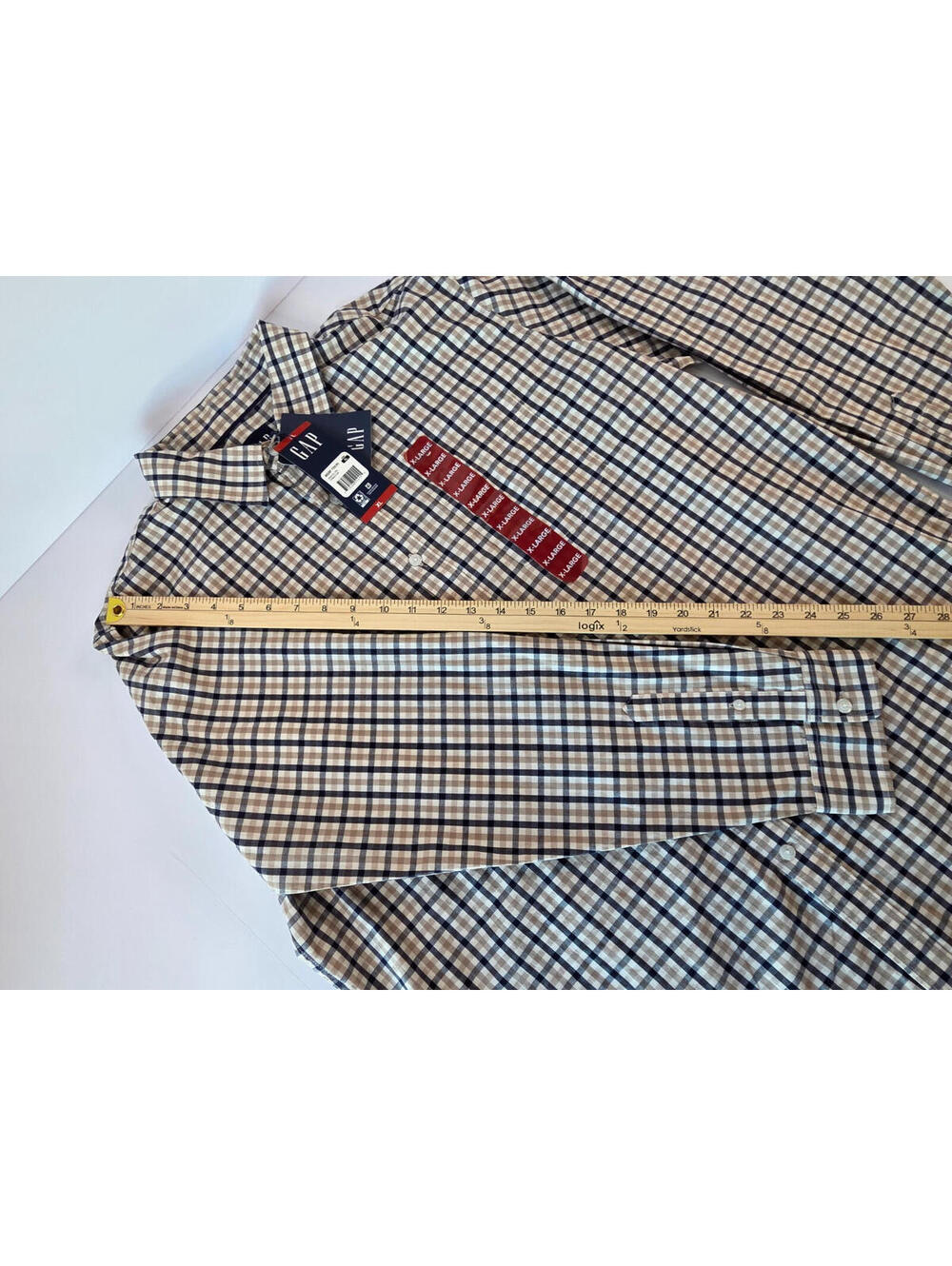 NEW With Tags-GAP Woven Tan Plaid Long Sleeve Button Down-Men's XL-MSRP $59.95 - Picture 7 of 7